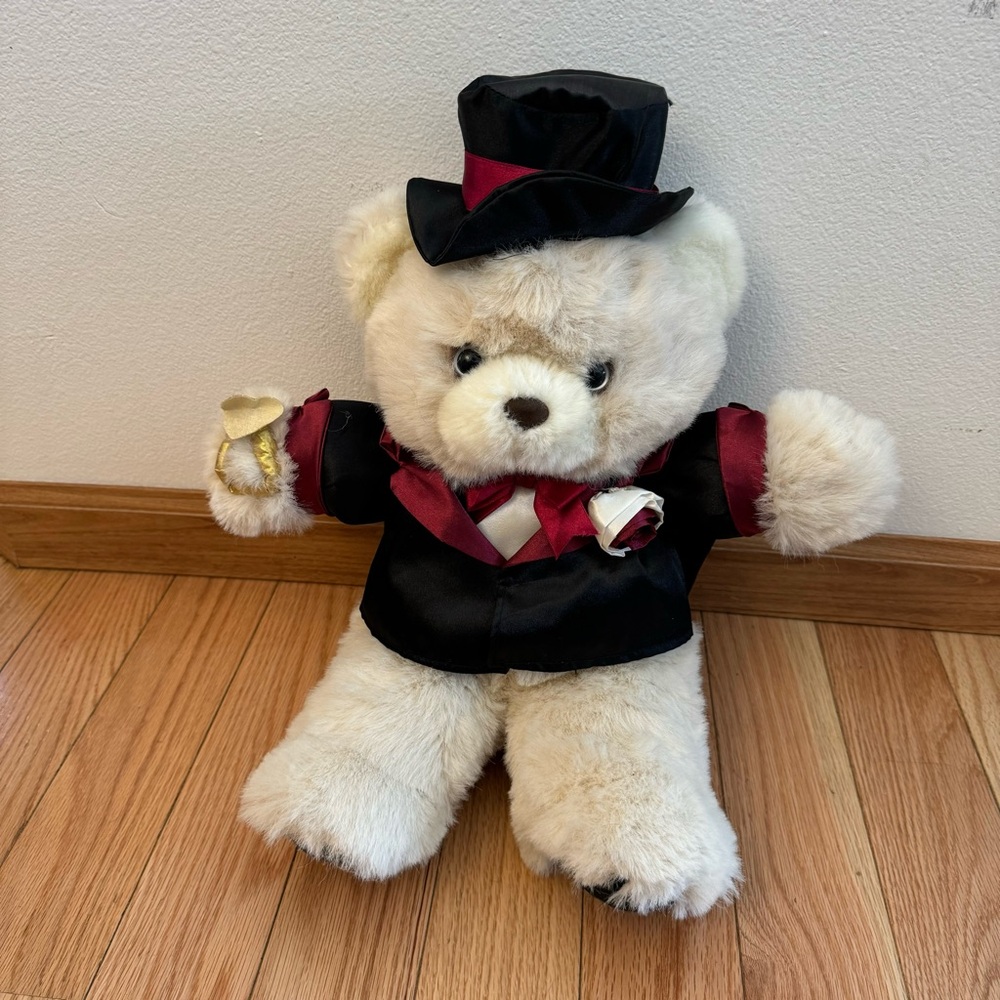 TEDDY PRECIOUS Groom teddy bear 1990s stuffed animal Wedding Day tuxedo